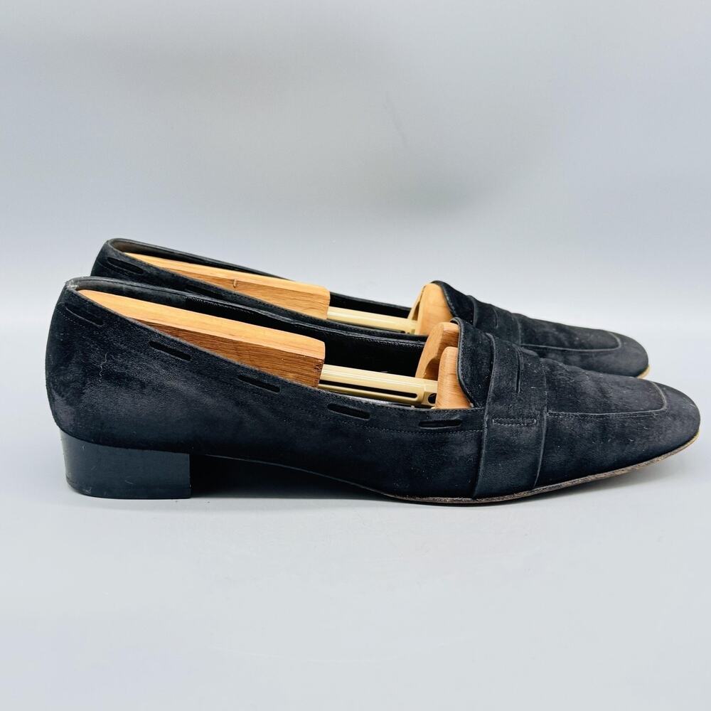 Salvatore Ferragamo Shoes Womens 10 Black Suede Boutique Penny Loafers Slip On
